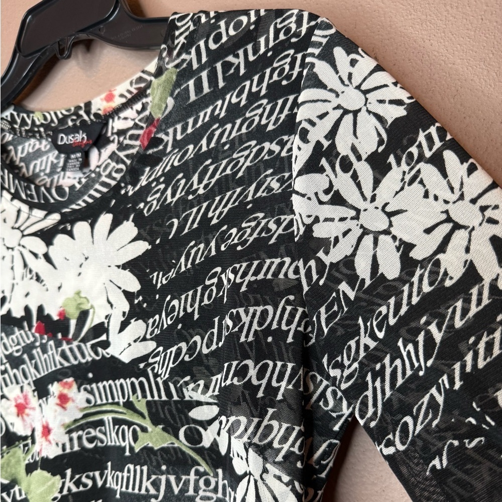 Dusak Designs Y2Kcore Floral & Text Patterned Layered Mesh Long Sleeve Size M. - Picture 5 of 16